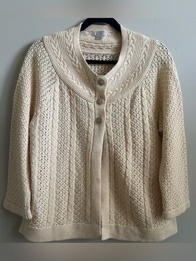 Christopher & Banks Cream Cable Knit Crochet Cardigan Sweater XL